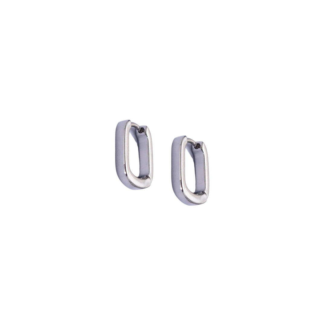 Silver Oblong Hoop Earrings