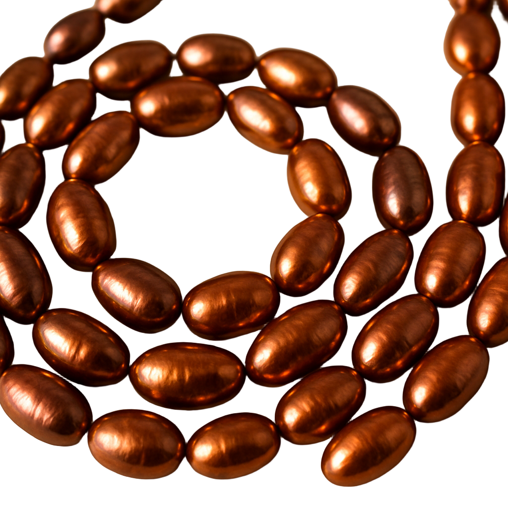 rice shape freshwater pearls in brown/Cooper